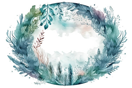 Watercolor vector wreath with leaves and branches. Hand drawn illustration.の素材