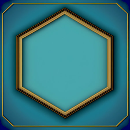 3D render of a blue background with a golden frame in the middleの素材