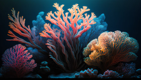 Underwater landscape with corals and algae. 3D illustration.の素材