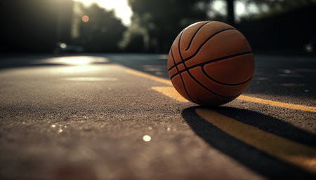Basketball ball on the road in the evening. 3d renderingの素材
