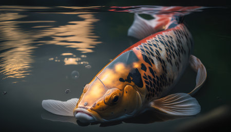 Japanese Koi Carp Fish swimming in the pond with reflection.の素材