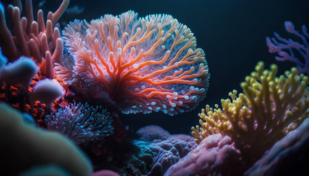 Colorful corals on a dark background. Underwater photography.の素材