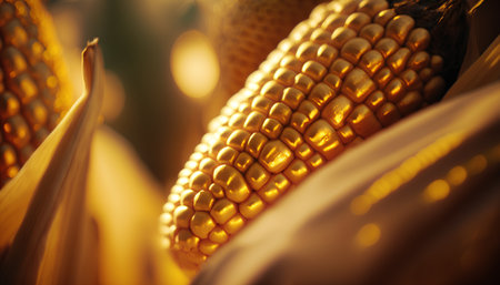 Close up of yellow corn on the cob. Selective focus.の素材
