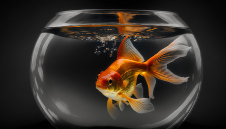 Goldfish in a glass aquarium on a black background. 3d renderingの素材