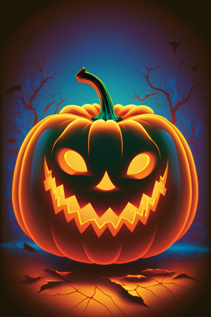 Halloween pumpkin with scary face. Vector illustration for your design.の素材