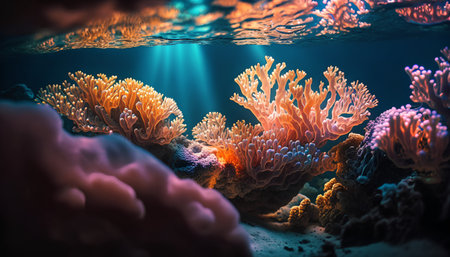 Beautiful underwater world with corals. 3D Rendering.の素材
