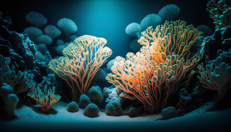 3D illustration of a beautiful coral reef with hard corals.の素材