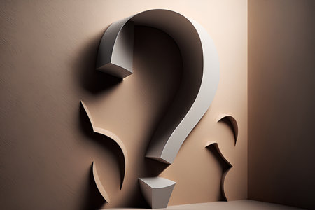 3d rendering of question mark on the wall in the room.の素材
