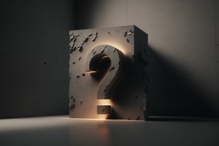question mark on concrete wall, 3d render illustration, square imageの素材