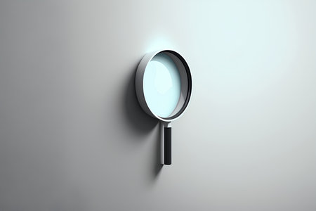 Magnifying glass on the wall, 3d render. Computer digital drawing.の素材