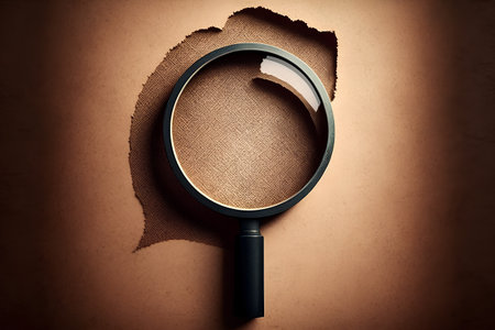 Magnifying glass on a brown background. Place for your text.の素材