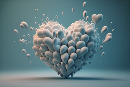 abstract 3d illustration of heart shape made of white and blue bubblesの素材