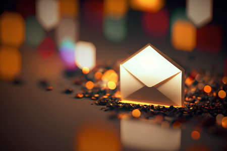 Envelope with light bokeh background. 3d renderingの素材