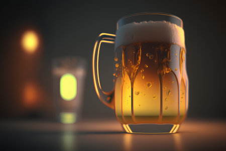 Mug of beer with foam on dark background. 3d renderingの素材