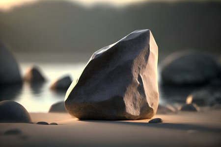 Big stone on the beach in the evening. 3d render.の素材
