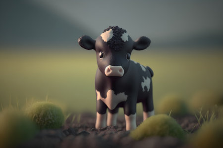 Cute black and white cow standing in the soil. 3d rendering.の素材