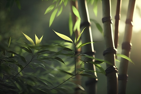 Bamboo forest in the morning light. Shallow depth of field.の素材