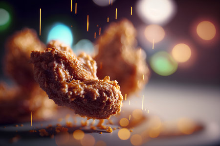 Fried chicken nuggets on a dark background with bokehの素材