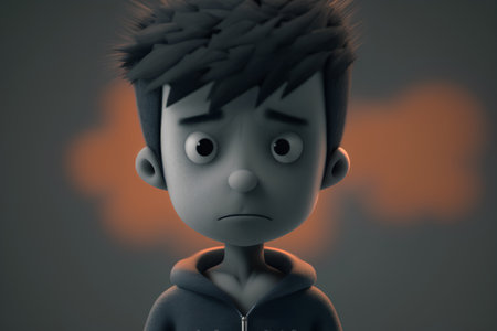 Sad boy with a sad expression on his face, 3d illustrationの素材