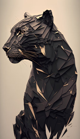 Black and white polygonal lion. Abstract low poly illustration.の素材
