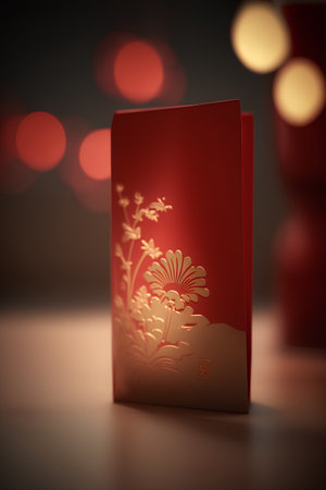 Chinese New Year red envelope on bokeh background. 3D renderingの素材