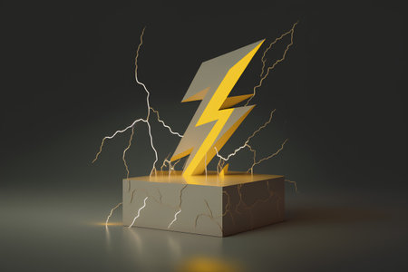 Lightning strike on a pedestal, 3d rendering. Computer digital drawing.の素材