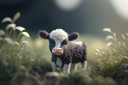 Cute little calf in the meadow. Selective focus.の素材