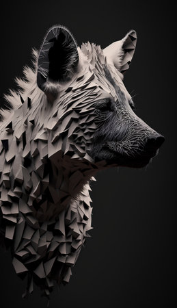 Polygonal wolf head on a black background. 3d renderingの素材