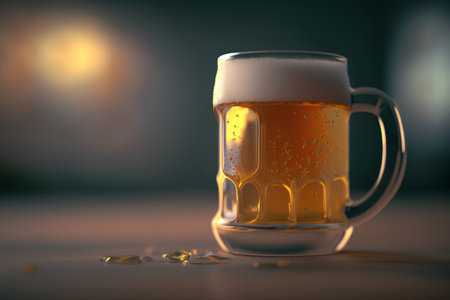 Mug of beer with foam on a dark background. 3d renderingの素材