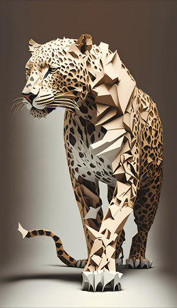 3d rendering of a leopard in low poly origami styleの素材