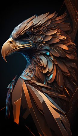 3D rendering of a golden eagle in a low poly style.の素材