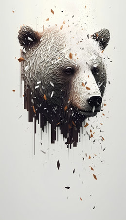 Abstract illustration of a brown bear with particles in the style of low poly.の素材