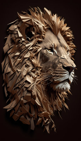 Lion head in low poly style on dark background. 3d renderingの素材