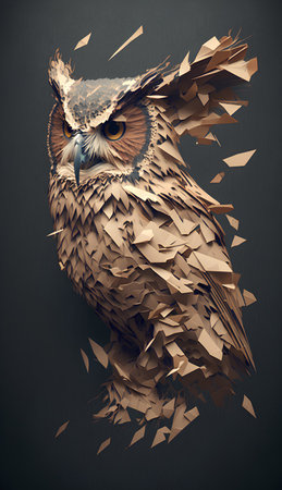 Eagle owl made of polygonal paper on a dark backgroundの素材