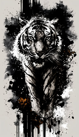 Tiger head on grunge background. Hand-drawn illustration.の素材