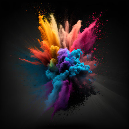 Explosion of colored powder isolated on black background. 3d renderingの素材