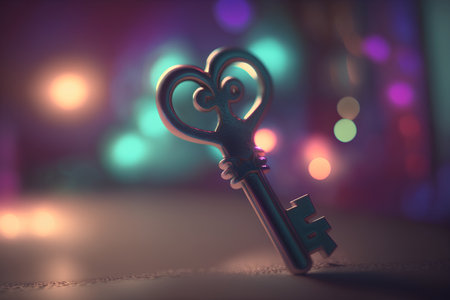 Key in keyhole on bokeh background. 3d illustrationの素材