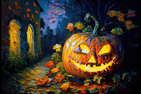 Halloween pumpkin in the village. Illustration for your design.の素材