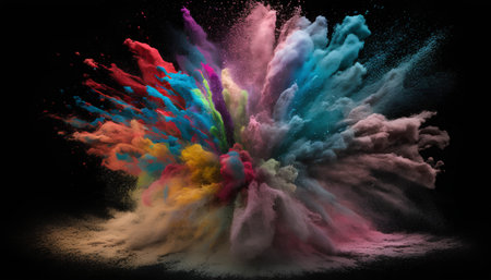 Explosion of colored powder, isolated on black background. Abstract colored backgroundの素材