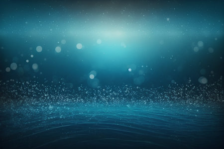abstract blue background with bokeh lights and water surface textureの素材