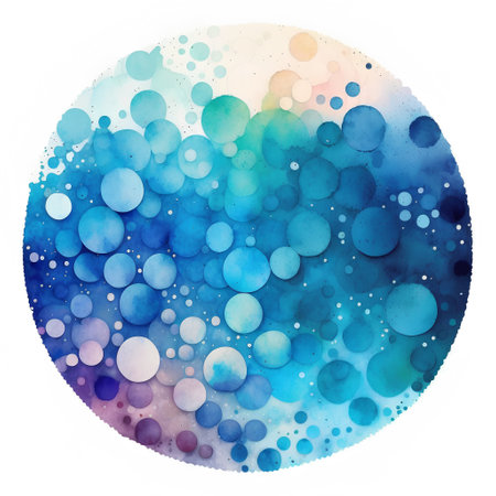 Abstract watercolor background with blue and green circles. Vector illustration.の素材