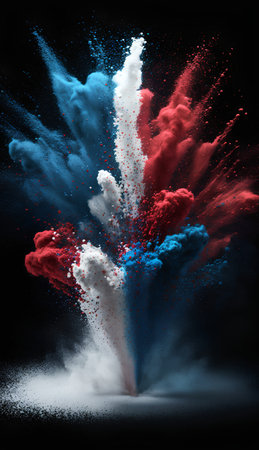 Explosion of colored powder, isolated on black background. 3d renderingの素材