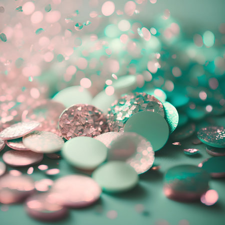 Colorful confetti on a green background. Festive background.の素材