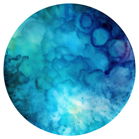 Abstract blue watercolor circle on white background. Watercolor stains.の素材
