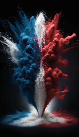 Explosion of colored powder in the form of a flag of Franceの素材