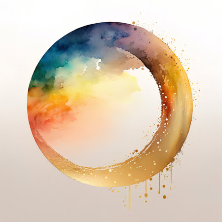 Abstract watercolor circle frame on white background. Watercolor hand drawn illustration.の素材