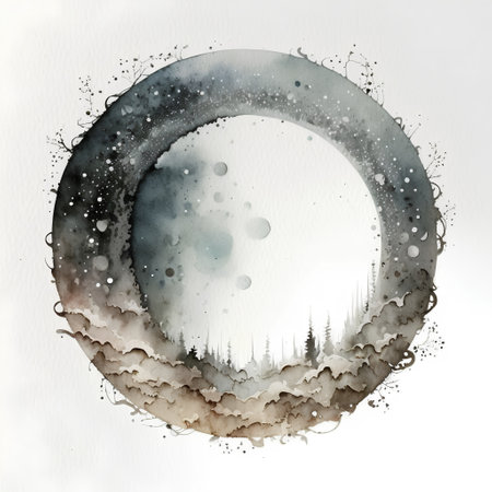 Watercolor illustration of the moon and the forest on a white backgroundの素材