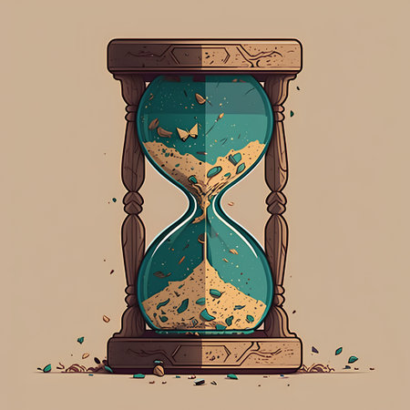 Hourglass with sand. Hand drawn vector illustration in vintage style.の素材
