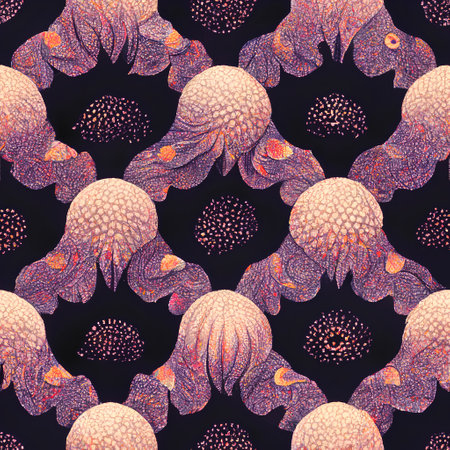 Seamless pattern with pink jellyfish on a dark background.の素材
