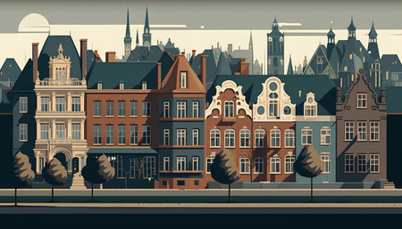 Panoramic view of the old town of Gdansk, Poland. Vector illustrationの素材